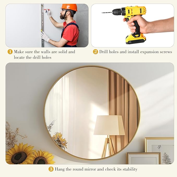 NEWBULIG Wall Mirror, Bathroom Mirror for Over Sink, Matte Metal Framed Vanity Mirror, Wall Decor for Bedroom, Tempered Glass