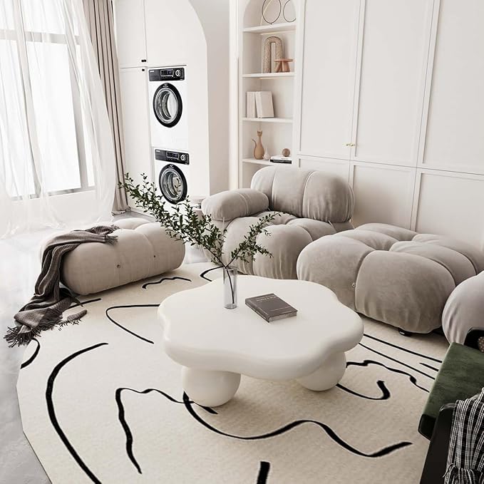 35" Modern Coffee Table Petal Shape Low Center Table Cute Irregular Indoor Tea Table with 3 Ball Legs for Living Room Apartment