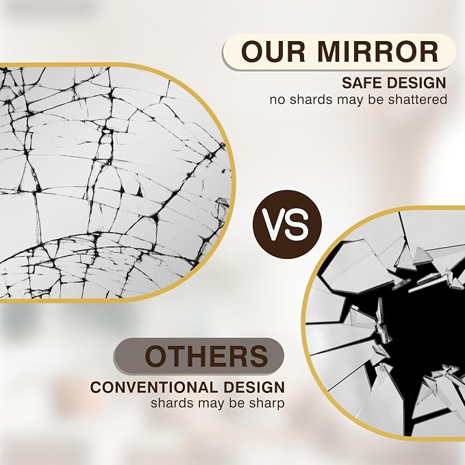 FICTOR Bathroom Mirror for Wall, Arched Vanity Bathroom Mirror for Over Sink, Metal Framed with HD Shatter-Proof Glass for Entryway, Living Room,Bedroom(24”x 36”, Gold)