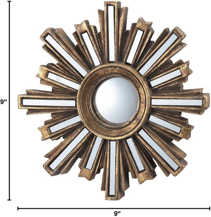 SPI Small Gold Deco Sunburst Convex Wall Mirror