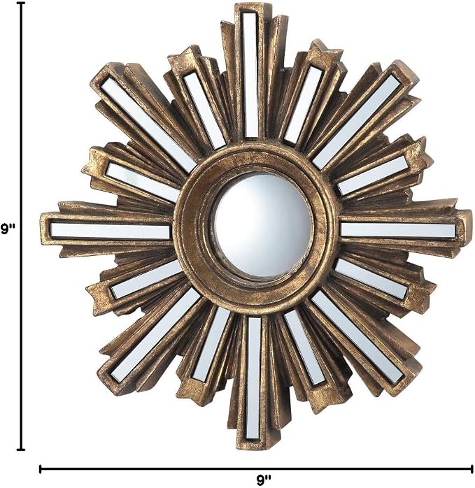SPI Small Gold Deco Sunburst Convex Wall Mirror