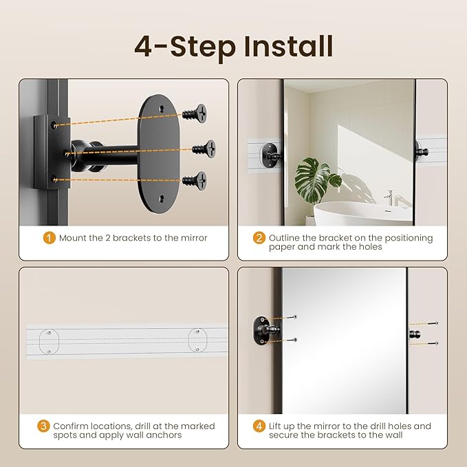 Pivot Mirror 20x30 Adjustable Tilting Rectangle, Matte Black Metal Frame Bathroom Vanity Mirror, Horizontal/Vertical Mount, HD Shatterproof Glass for Farmhouse/Modern Bathroom Over Sink