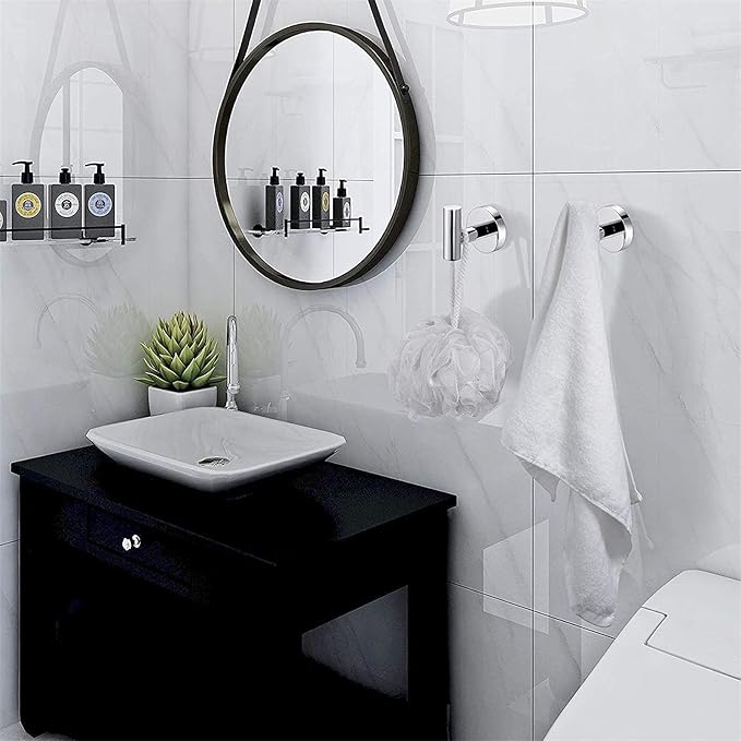 Nolimas Towel Coat Hook Polished Chrome SUS304 Stainless Steel Bathroom Clothes Cabinet Closet Sponges Robe Hook Wall Mounted Round Kitchen Heavy Duty Door Hanger 6 Packs