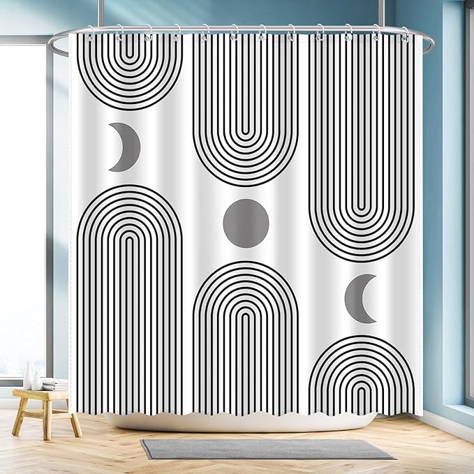 Boho Shower Curtains for Bathroom Mid Century Minimalist Abstract Aesthetic Modern Bathroom Decor Curtain Machine Washable Waterproof Fabric with 12 Hooks 72" W x 72" L