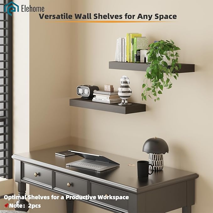 Floating Shelves Board for Wall with Brackets – 24" L x 8" W x 2" T Rich Walnut Melamine Wood Floating Shelves for Bathroom, Kitchen & Living Room Set of 2– DIY & Replacement