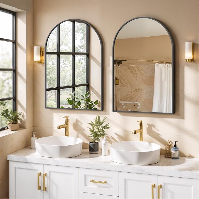 Arched Wall Mirror 36x24 Inch Black Bathroom Vanity Mirror with Metal Frame, Modern Arch Mirror for Bedroom, Living Room, Entryway, Wall Mounted Decorative Mirror