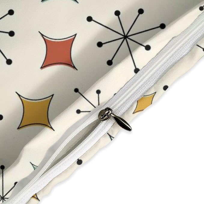 Modern Geometric Bedding Set,1950s 1960s Mid Century Vintage Abstract Atomic Stars Geometric Diamond Pattern Comforter Set with Pillowcase for Bedroom Bed Decor,Queen 90"x90"