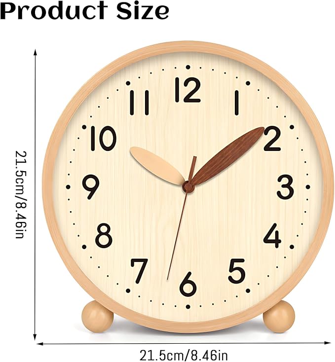 Maxspace Wooden Table Clock,8in Silent Non-Ticking Desk Clock,Battery Operated Desktop Analog Clock for Living Room Bedroom Kitchen Office Classroom Decor (Log - Log)