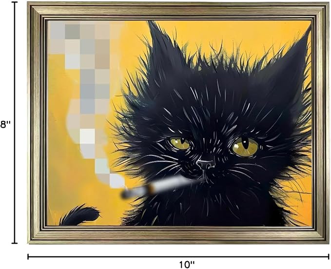 Vintage Framed Wall Decor Black Cat Painting Cat Portrait Wall Art Canvas Print Poster for Mens Room Bathroom Decor