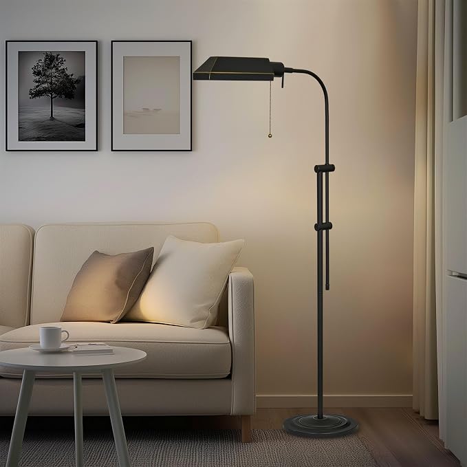 Kira Home Prescott 58" Vintage Adjustable Pharmacy Floor Lamp with 6W LED, Bronze Mid Century Modern Standing Reading Light with Telescoping Pole, Dark Bronze Finish