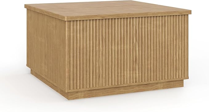 Lift Top Coffee Table with Storage,Fluted Square Center Table with Large Hidden Space,31.5" Coffee Table with Lifting Top,Center Table for Living Room,Natural Oak