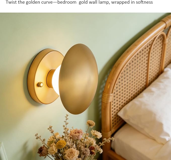 Modern Gold Mushroom Wall Sconces, Globe Spherical Wall Lamp, Mid Century Small Brass Vanity Single Ball Lights Fixture, Contemporary Milk Glass Wall Mounted Lamp for Bedroom Bathroom Hallway
