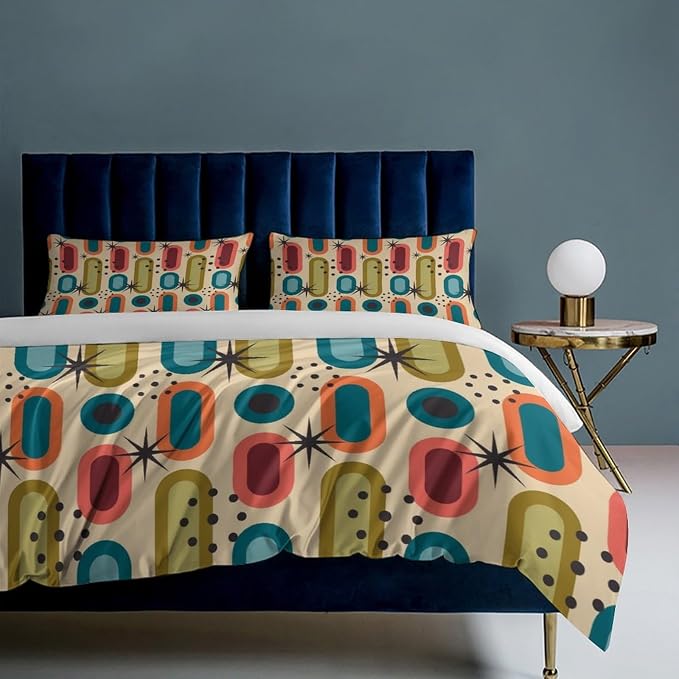 Colorful Aesthetic Comforter Cover Geometry Bed Set, Retro Atomic Duvet Cover,Modern Mid Century Bedding Sets,Aesthetic Abstract Art Bedding 3 Piece (1 Duvet Cover 102"x90" + 2 Pillow Sham 20"x30")