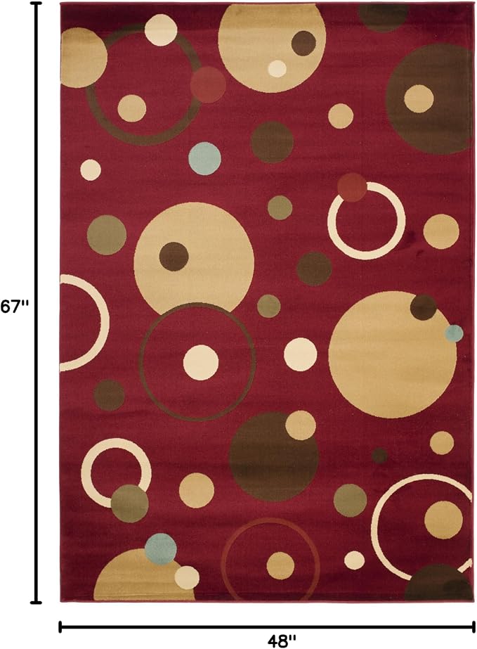 SAFAVIEH Porcello Collection Accent Rug - 4' x 5'7", Red & Multi, Abstract Design, Non-Shedding & Easy Care, Ideal for High Traffic Areas in Entryway, Living Room, Bedroom (PRL6851-4091)