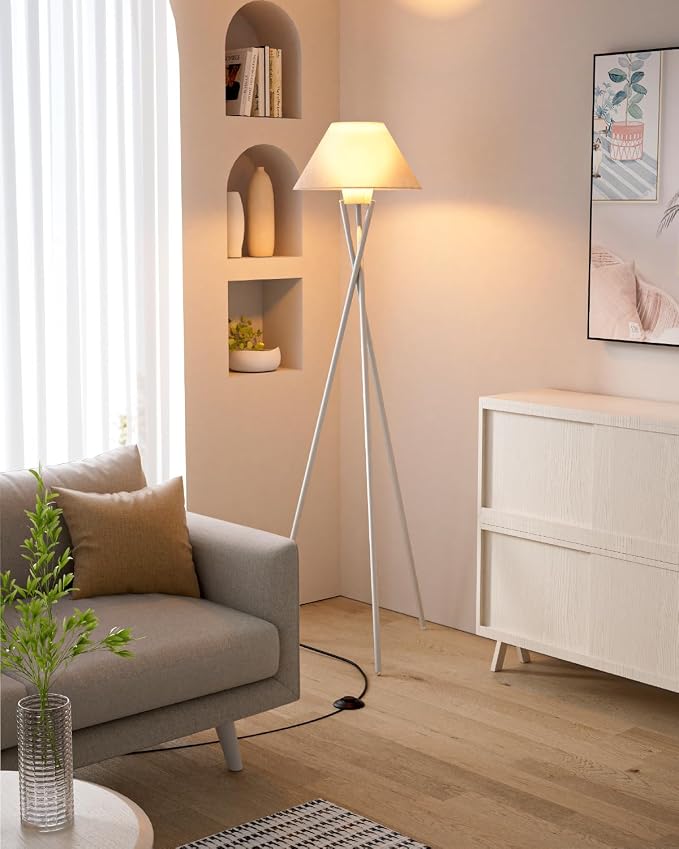 Tripod Floor Lamp, White Standing Lamps with E26 Bulb Included, Mid Century Modern Tall Lamps for Living Room Bedroom Home Decor