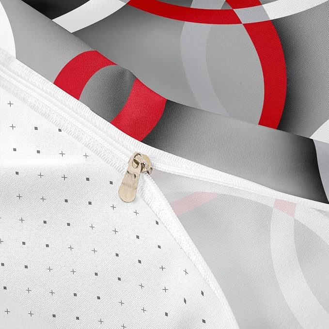 Feelyou Geometric Bedding Set Retro Circle Comforter Cover for Kids Boys Girls Teens Women Modern Abstract Art Duvet Cover Grey Red Black Bedspread Cover Room Decor King Size (No Comforter)