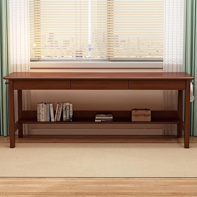 Ytaoka 70.86" Long Solid Wood Desk with 3 Drawers Home Office Computer Desk Mid Century Modern Large Study Writing Desk Simple Real Wood Desk Study Table Workstation, Walnut