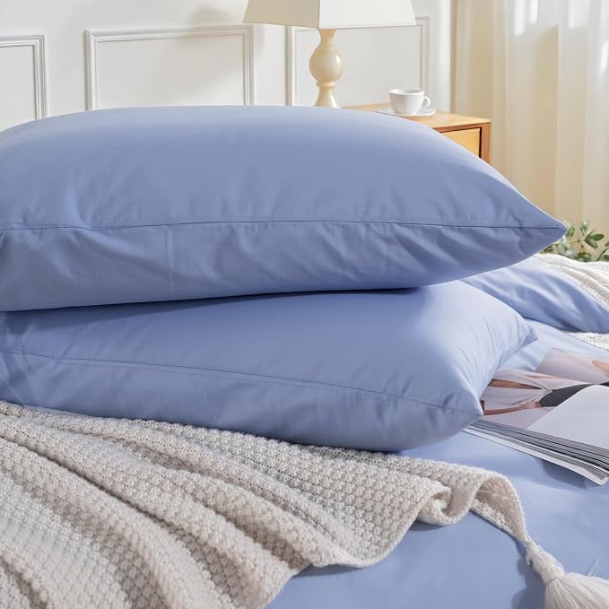 NEXHOME PRO King Duvet Cover Set, 100% Washed Cotton with Linen-Like Texture, Natural Organic, Breathable & Comfortable, Includes Home Bedding Set Baby Blue (No Comforter) 10490