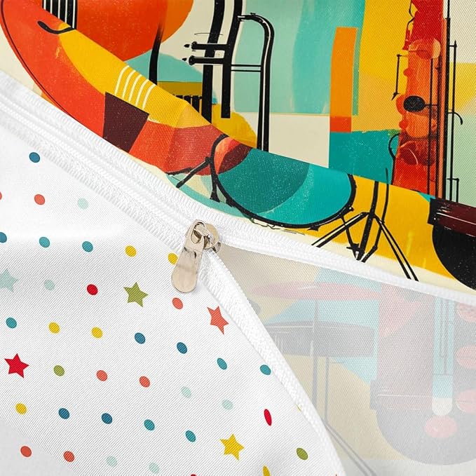 Erosebridal Retro Music Toddler Bedding Set for Kids Adults - Abstract Musical Instrument Duvet Cover Mid Century Modern Jazz Comforter Cover,Trendy Geometric Square Bed Set