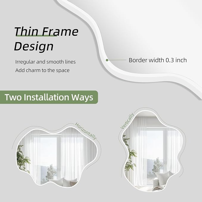 White Irregular Wall Mirrors 24''x36'', Clouds Decorative Modern Mirror for Bedroom Bathroom Living Room or Entryway