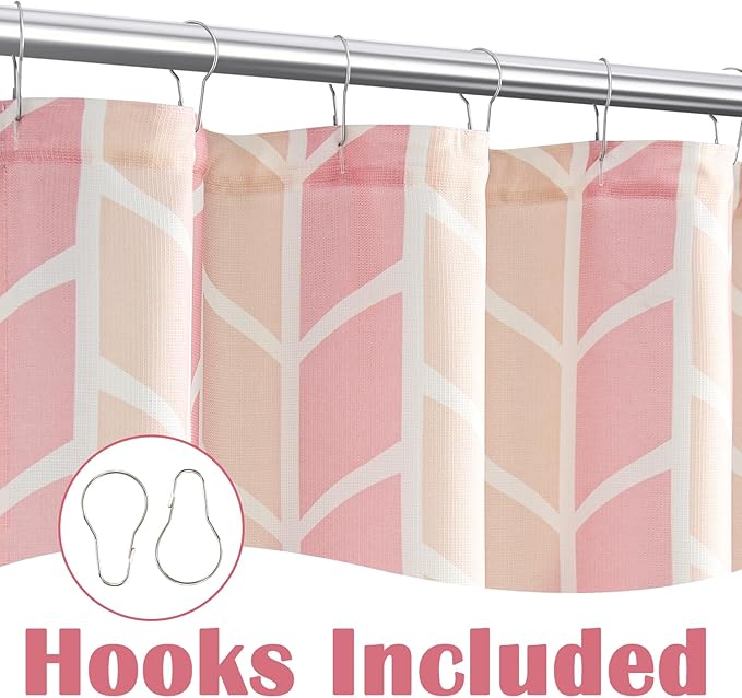 jinchan Pink and White Geometric Shower Curtain Chevron Arrow Farmhouse Shower Curtains for Bathroom Modern Waterproof Fabric with 12 Hooks 70x72 Inches