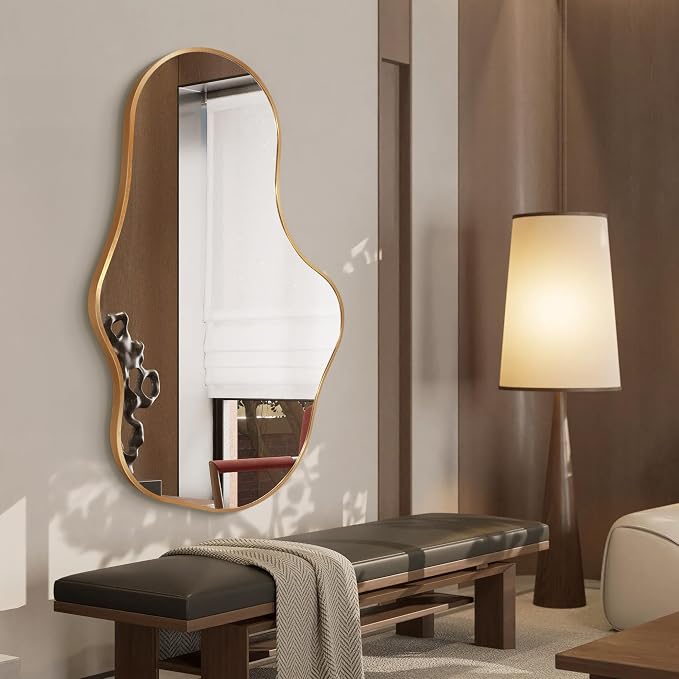 Dorlicecass Irregular Wall Mirror - Wall Mirrors Decorative 24"x 40" Asymmetrical Abstract Mirror Aviation Aluminum Alloy Frame Unique for Bathroom, Bedroom, Living Room, Cloakroom, Entryway Gold