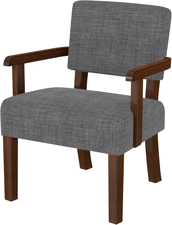 Accent Chair,Armchairs with Solid Wood Frame and Legs,Upholstered Reading Leisure Chair for Bedroom,Office,Waiting Room (Linen, Gray, One Chair)