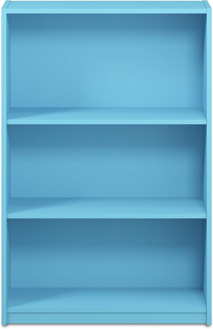 Furinno JAYA Book Shelf, 3-Tier Bookshelf, Bookcase with Adjustable Shelves, 9.5 x 24.5 x 40.3, for Organization and Storage, for Living Room, Bedroom, Home Office, Light Blue