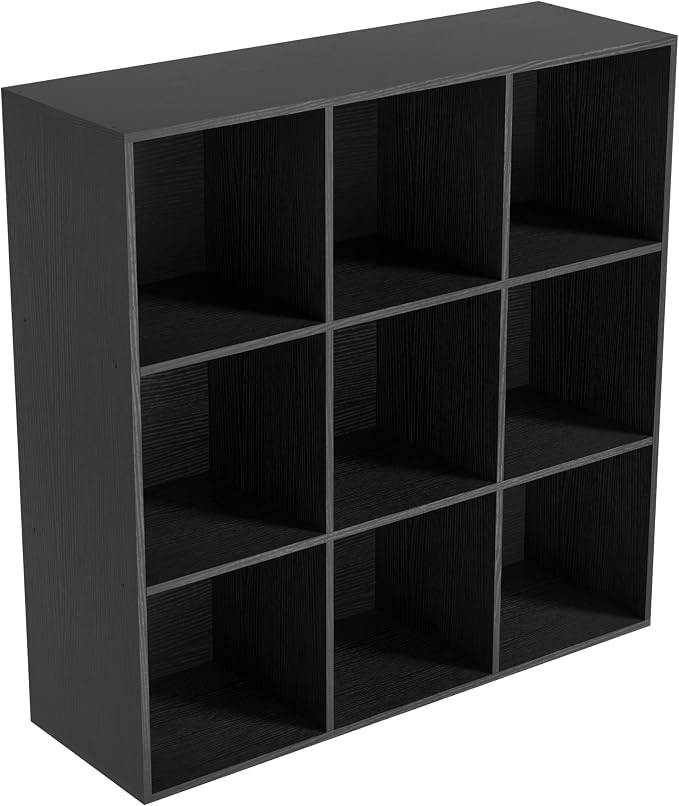 Wooden 9 Cube Storage Organizer with Closed Back Panel,White Cube Shelf Cubby Storage Organizer with Compartments for Living,Bookshelf, Easy to Install (Black, 9 Cube-13in)