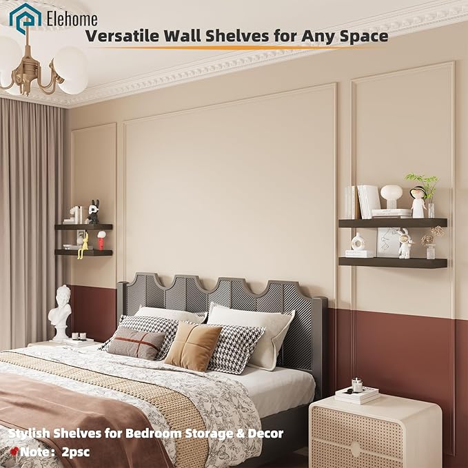 Floating Shelves Board for Wall with Brackets – 24" L x 10" W x 2" T Rich Walnut Melamine Wood Floating Shelves for Bathroom, Kitchen & Living Room Set of 2– DIY & Replacement