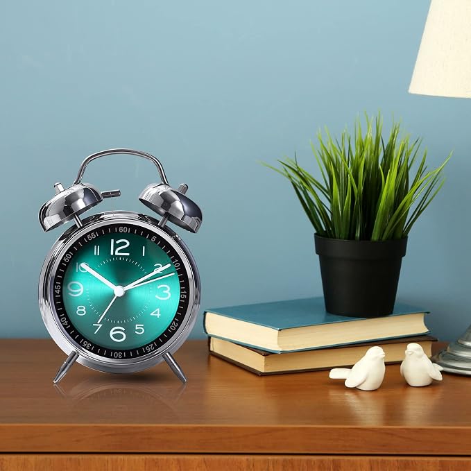 Tetino Super Loud Alarm Clock for Heavy Sleepers,4 inches Twin Bell Alarm Clock with Backlight,Battery Operated,Silent Non Ticking,for Kids,Adults,Bedrooms,Retro Decor Desk Analog Clocks. (Green)