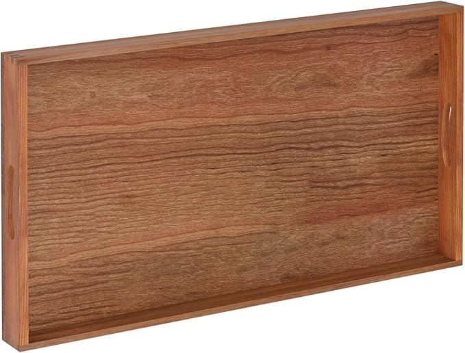 MAONAME Extra Large Cherry Wood Serving Tray with Handles, 32 x 18 inches Wooden Ottoman Tray, Long Serving Board for Party Breakfast Dinner, Classic Charcuterie Board for Meat, Cheese & Appetizers
