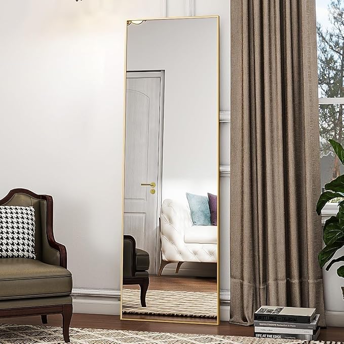 Koonmi 56"x21" Floor Mirror Full Length, Bedroom Floor Body Mirror with Stand, Large Gold Mirror, Leaning, Standing or Hanging Horizontally/Vertically