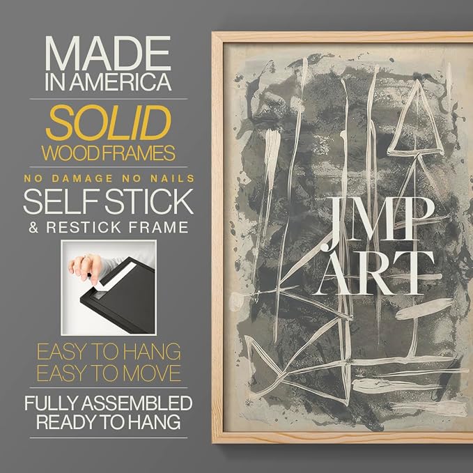 Renditions Gallery Set of 2 Peel & Stick Framed Prints, Trendy Abstract Wall Art, Textured Linework Striking Wall Decor, Re-Stickable - Ready to Hang - 16"x20" - NATURAL WOOD Frame LT588