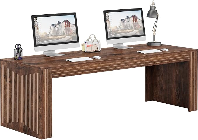 Tribesigns 79-Inch Extra Long Desk, Two Person Double Desk for Home Office, Wooden Long Computer Desk Writing Table for Office, Coffee Brown