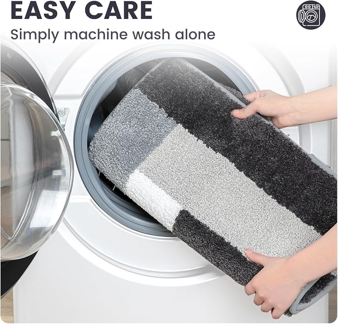 Checkered Bath Mat - Super Absorbent, Soft and Thick, Rubber Backing Non-Slip, Machine Washable Shower Rug, Bath Mat, Bathroom Home Decor Accessories, 16"x24" (40x60cm), Black