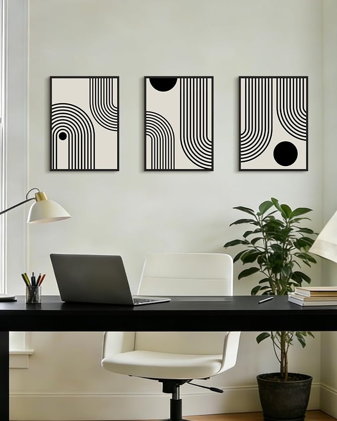 Drsoum Black Abstract Wall Art Framed Minimalist Bohemian Wall Decor Geometric Lines Artwork Hallway Bedroom Prints Ready to Hang 11x14in Black Framed