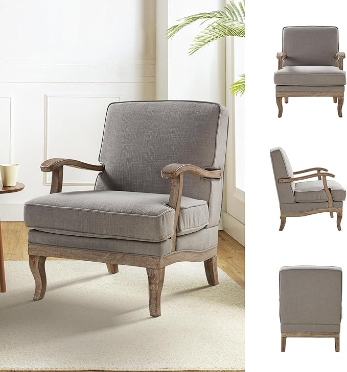 HULALA HOME Mid-Century Modern Accent Chairs Set of 2, Upholstered Lounge Arm Chair with Solid Wood Legs and Armrest, Removable Cushion Comfy Reading Armchair for Living Room, Bedroom, Balcony, Grey