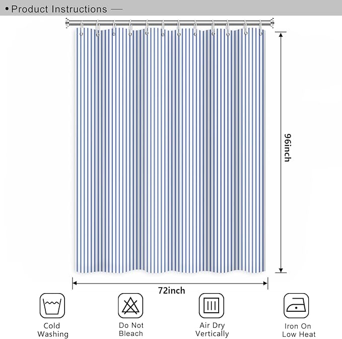 Abstract Stripes Fabric Bathroom Shower Curtain - Sky Blue Lines, Modern Minimalist Aesthetics, Polyester Waterproof Artistic Decor With Hooks, 72x96 Inch