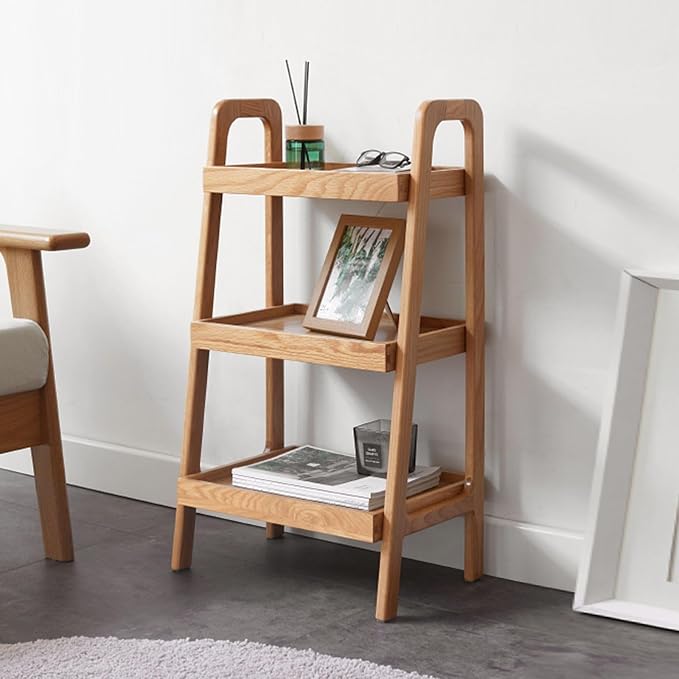 100% Solid Oak 3 Tier Ladder Shelf for Saving Space, Small Bookshelf with Stable Frame, Free Standing Ladder Shelves for Living Room Bedroom Couch, (Natural, 17.72" W x 12.6" L x 31.5" H)