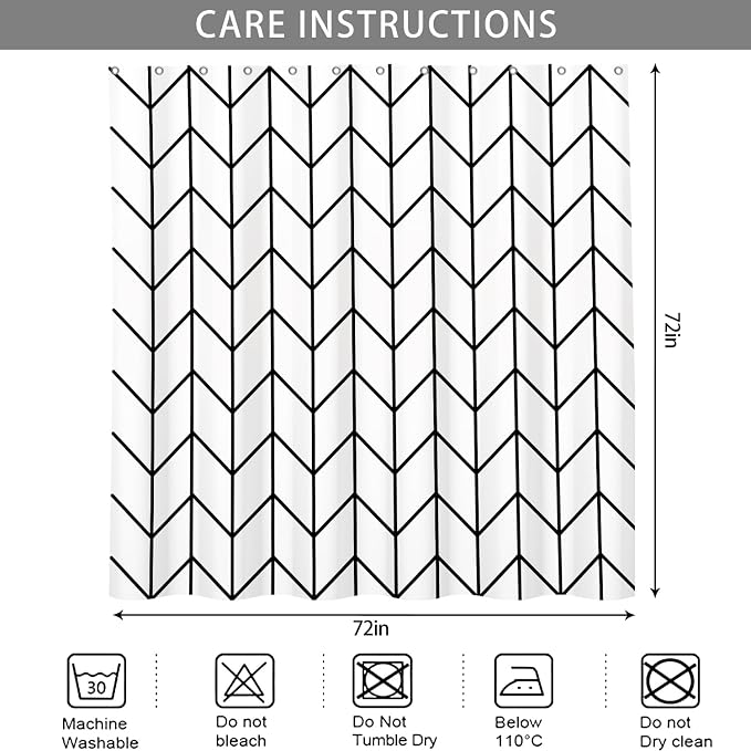 Boho Herringbone Shower Curtains Black White Zig Zag Geometric Bathroom Curtain Minimalist Abstract Polyester Shower Curtain Sets for Bathroom Extra Long 72x78 in with 12 Hooks
