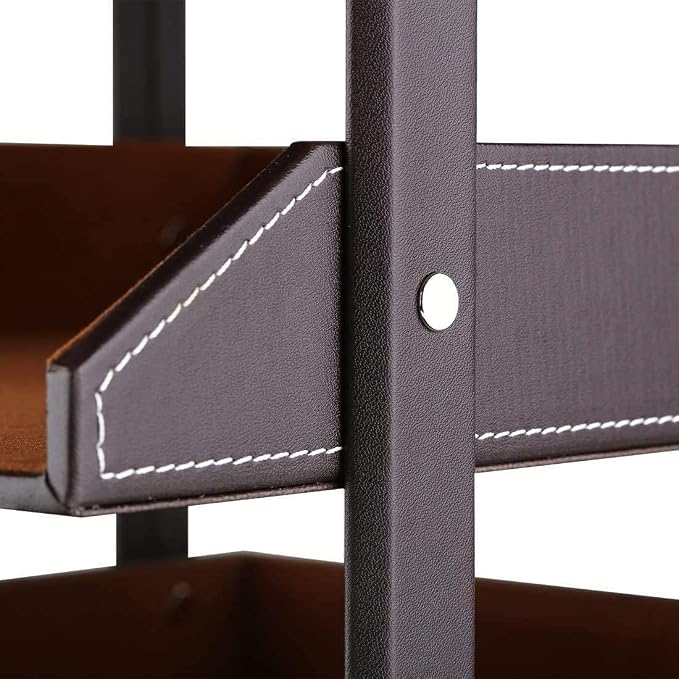 KINGFOM Letter Tray, Leather Paper Organizer Tray, Wooden Desk File Holder, Desktop File, Stackable Magazine Holder, Mail Sorter, Great for Home or Office - 2 Level Brown