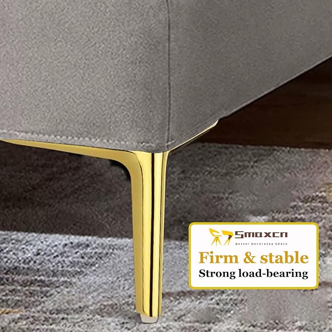 4 3/4 inch/12cm Shiny Gold Metal Furniture Legs Set of 8, DIY Replacement for Short Cabinet Legs, Sofa Legs, Small Dresser Legs