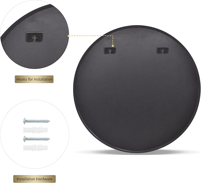 VooBang Round Mirror 36" Black Wall Mounted Circle Mirrors Vanity Mirror with Aluminum Alloy Frame Modern Decoration for Bathroom, Living Room, Vanity, Bedroom, Entryway
