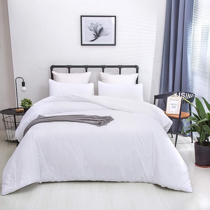 Pureant White Comforter Sets King Plain White Bedding Comforters Cotton Solid White Bed Quilts King Size Cozy Women Men All White Minimalist Bedding Adults Teens Pure White Durable Blankets