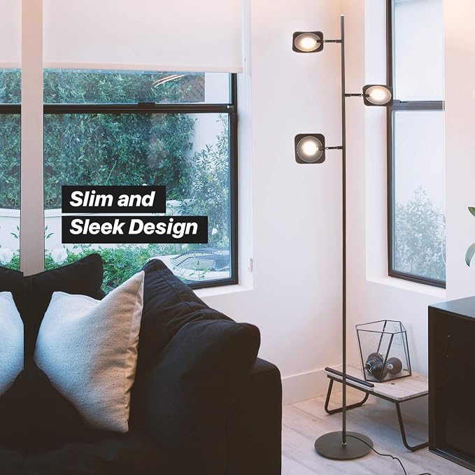 Brightech Tree Floor Lamp for Living Rooms & Offices, Dimmable Standing Lamp for Bedroom Reading, LED Spotlight Floor Lamp, Tall Lamp with Adjustable Panels for Minimal Space Use - Bronze