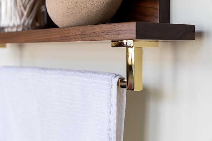 Straga Rustic Wall Mounted Bathroom Shelves - 23" Solid Walnut Hardwood Shelf Organizers with a Choice of 18" Towels Holder - A Modern Addition to Your Bathroom, Powder Room, Housewarming Gift