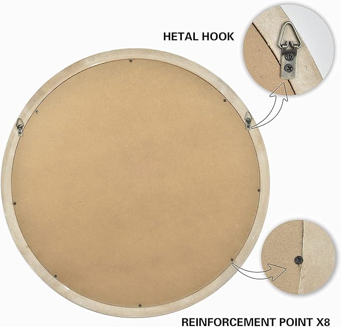 Reflinto 30 Inch Rustic Farmhouse Wooden Round Mirrors for Wall Decor, | Washwhite Decorative Circle Mirror for Bathroom Over Sink, Entryway, Living Room, Foyer
