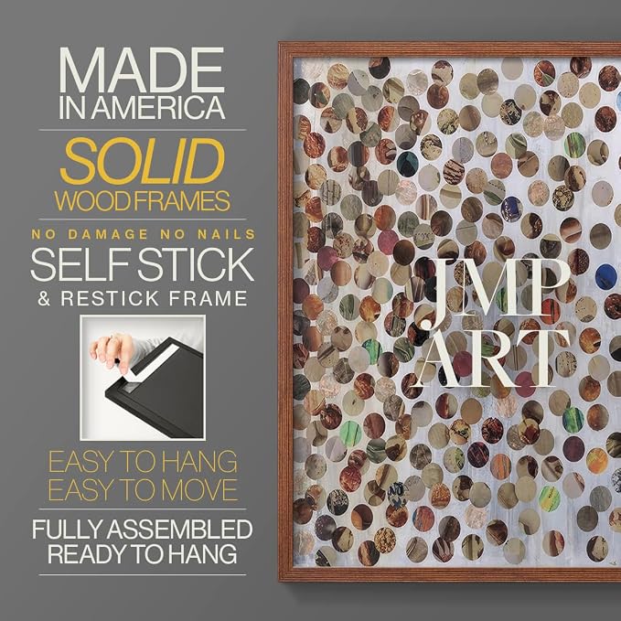 Renditions Gallery Set of 2 Peel & Stick Framed Prints, Textured Abstract Wall Art, Scattered Circular Cutouts Wall Decor, Re-Stickable - Ready to Hang - 8"x10" - Walnut Frame LT588