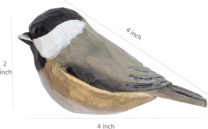 Handmade Black-Capped Chickadee Bird Figurine, Wooden Black-Capped Chickadee Carving, Unique Small Bird Statue for Home Décor or Collectible Gift